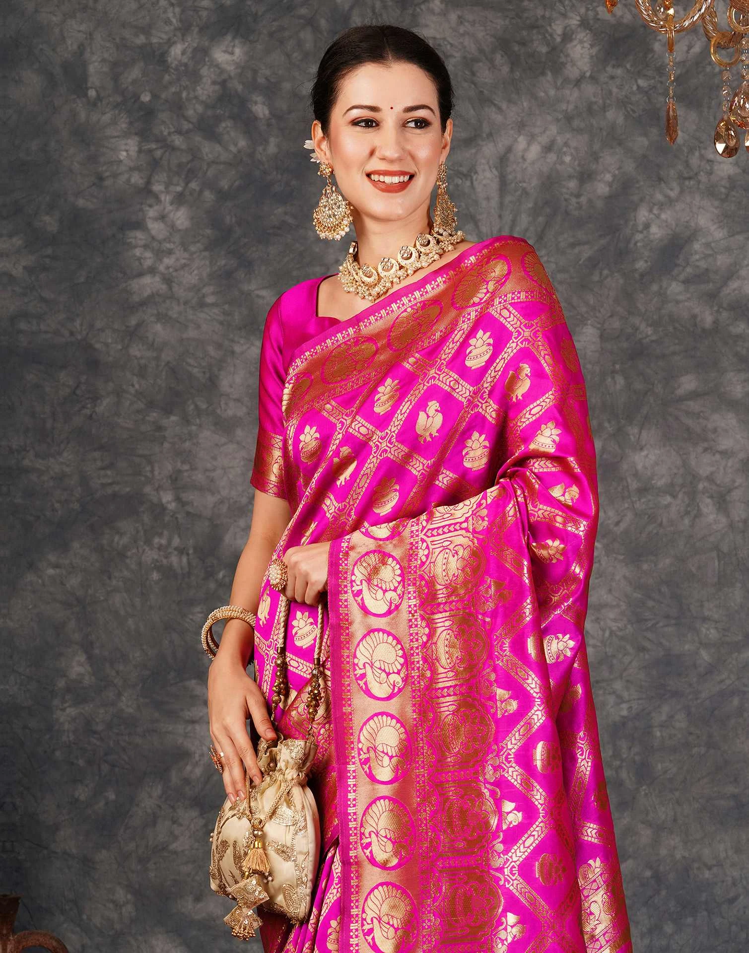 Sm 9017 Gajri Silk Woven Work Saree Collection