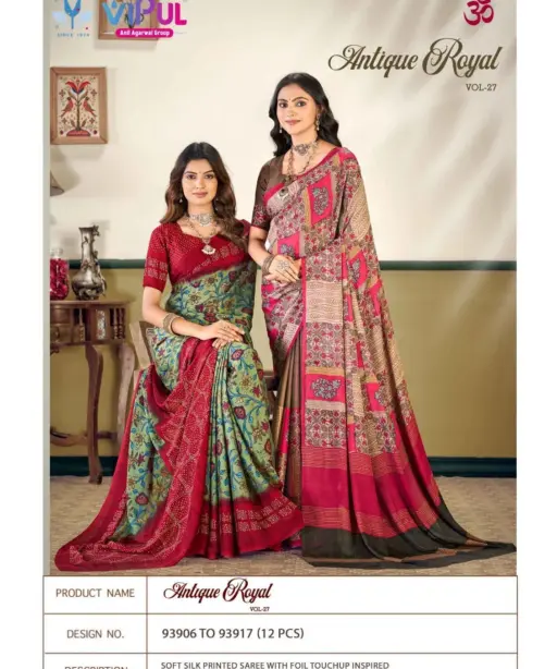 Vipul Antique Royal Vol 27 Silk Printed Traditional Wear Saree Collection