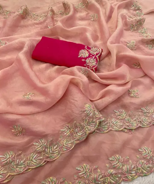 Vt 829 T Moss Chiffon Multi Thread Worked Fancy Saree Collection