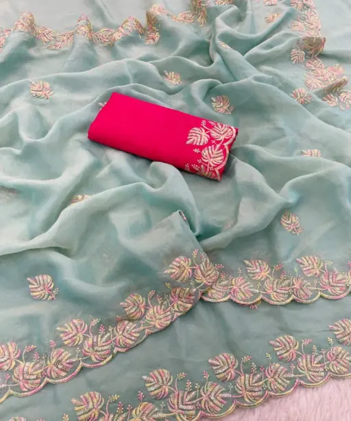 Vt 829 T Moss Chiffon Multi Thread Worked Fancy Saree Collection