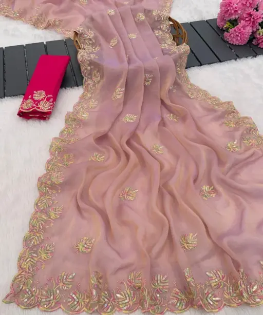 Vt 829 T Moss Chiffon Multi Thread Worked Fancy Saree Collection