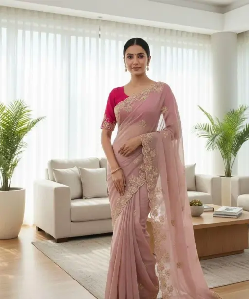 Vt 829 T Moss Chiffon Multi Thread Worked Fancy Saree Collection