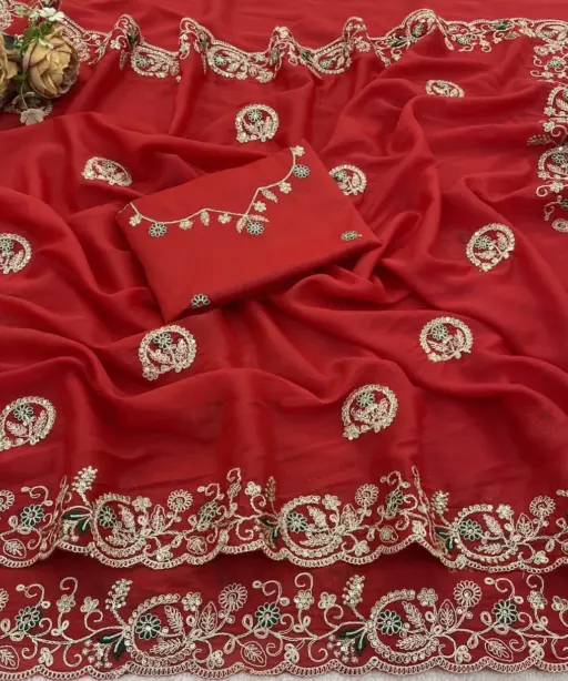 Vt 832 T Georgette Silk with Thread Coding Embroidery Worked Saree Collection