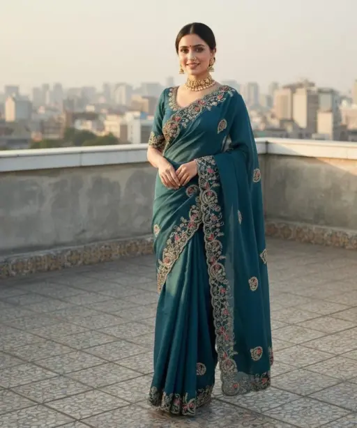 Vt 832 T Georgette Silk with Thread Coding Embroidery Worked Saree Collection
