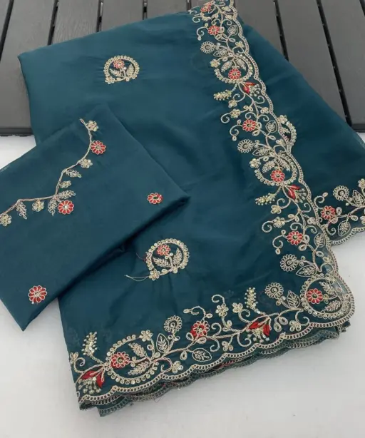 Vt 832 T Georgette Silk with Thread Coding Embroidery Worked Saree Collection