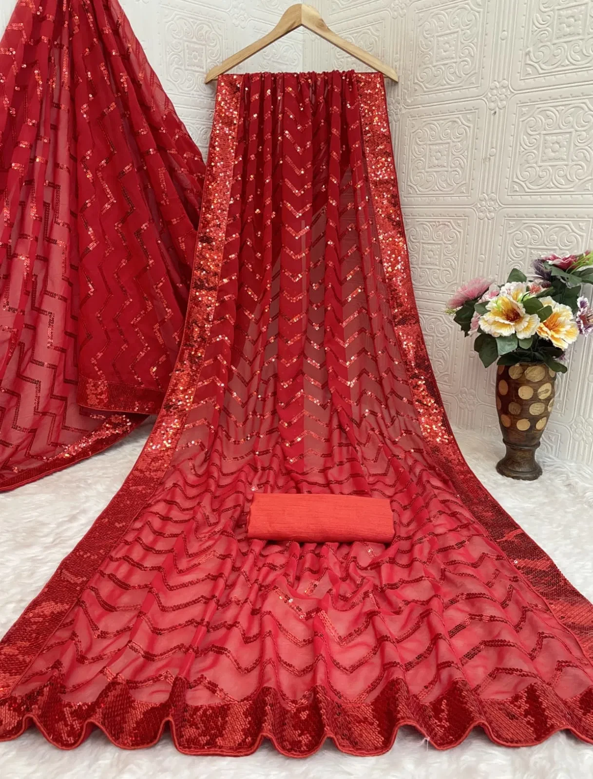 Vt 833 T Georgette Silk Sequence Worked Premium Saree Collection