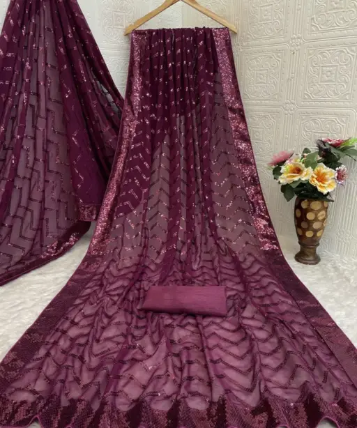 Vt 833 T Georgette Silk Sequence Worked Premium Saree Collection