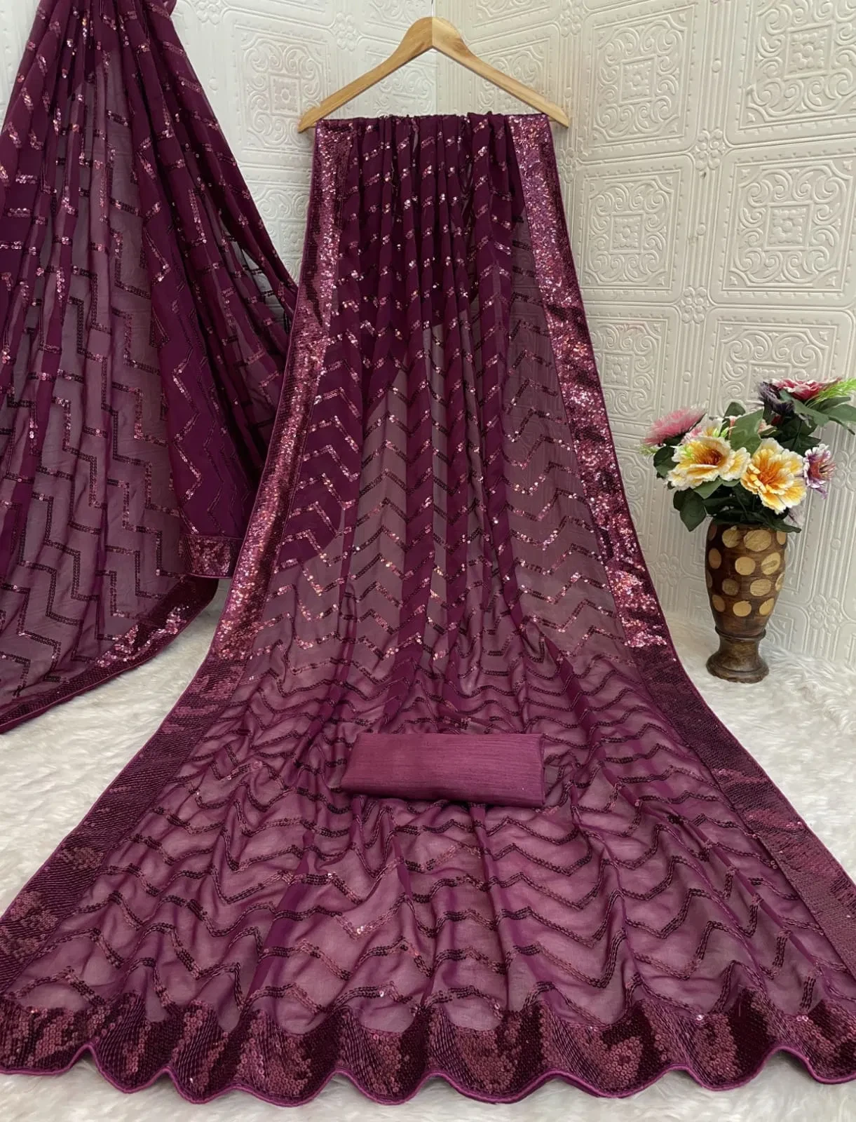 Vt 833 T Georgette Silk Sequence Worked Premium Saree Collection