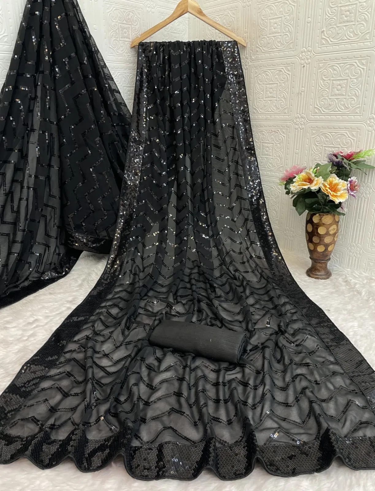 Vt 833 T Georgette Silk Sequence Worked Premium Saree Collection