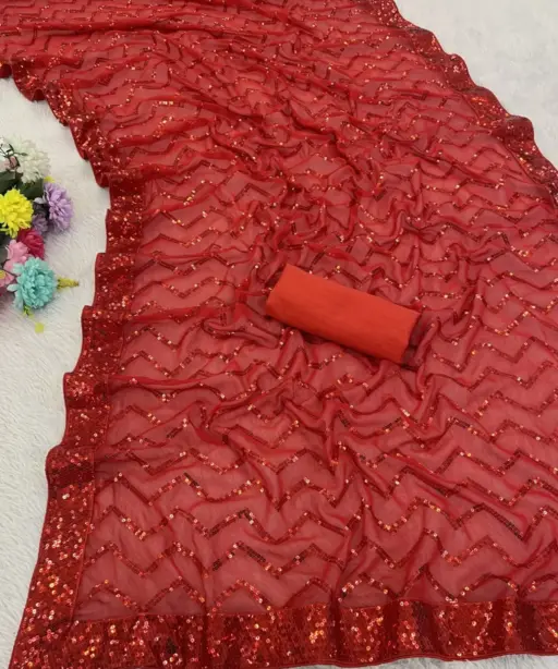 Vt 833 T Georgette Silk Sequence Worked Premium Saree Collection