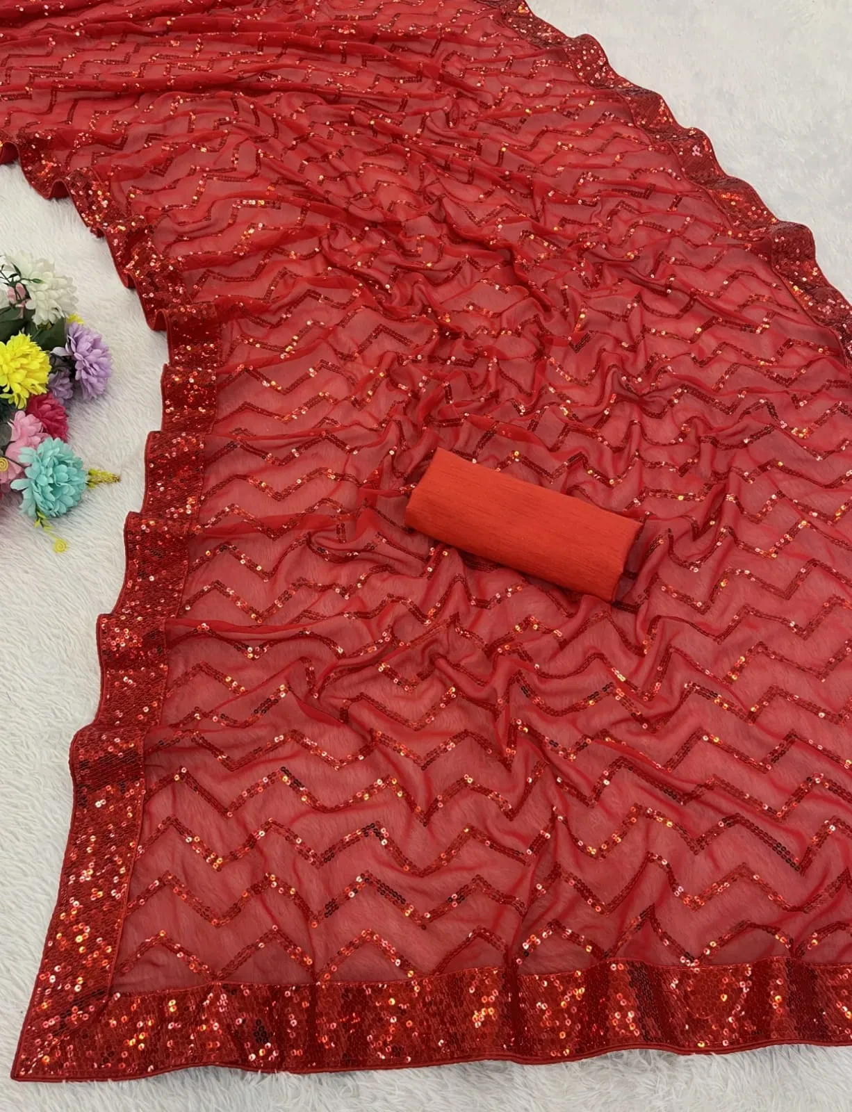 Vt 833 T Georgette Silk Sequence Worked Premium Saree Collection