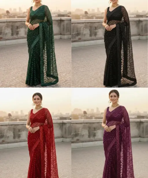 Vt 833 T Georgette Silk Sequence Worked Premium Saree Collection