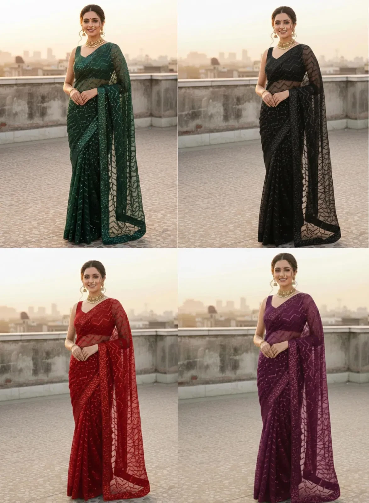 Vt 833 T Georgette Silk Sequence Worked Premium Saree Collection