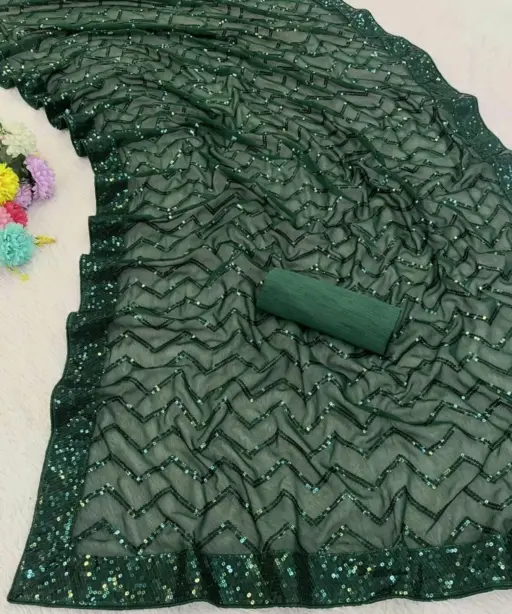 Vt 833 T Georgette Silk Sequence Worked Premium Saree Collection