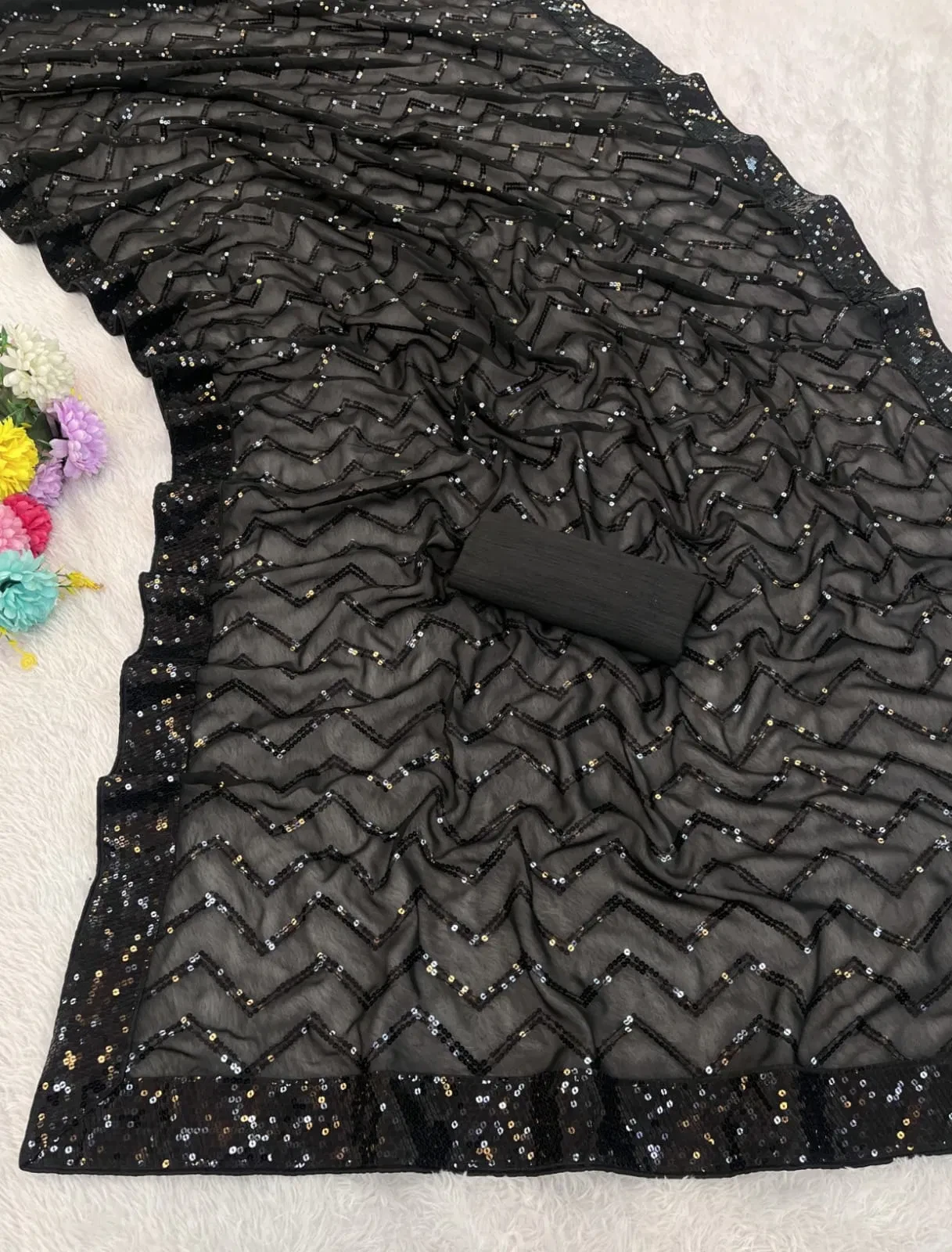 Vt 833 T Georgette Silk Sequence Worked Premium Saree Collection