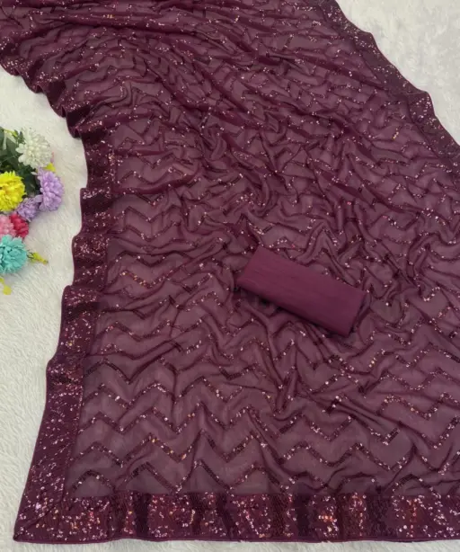 Vt 833 T Georgette Silk Sequence Worked Premium Saree Collection