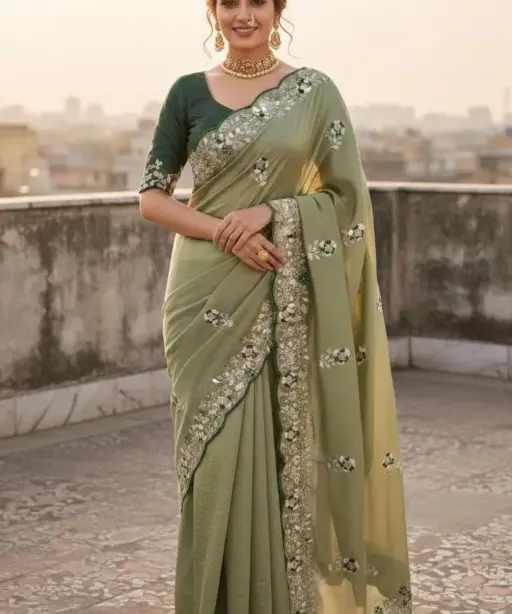 Vt 834 T Soft Vichitra Silk Thread Work Designer Saree Collection