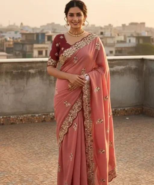 Vt 834 T Soft Vichitra Silk Thread Work Designer Saree Collection