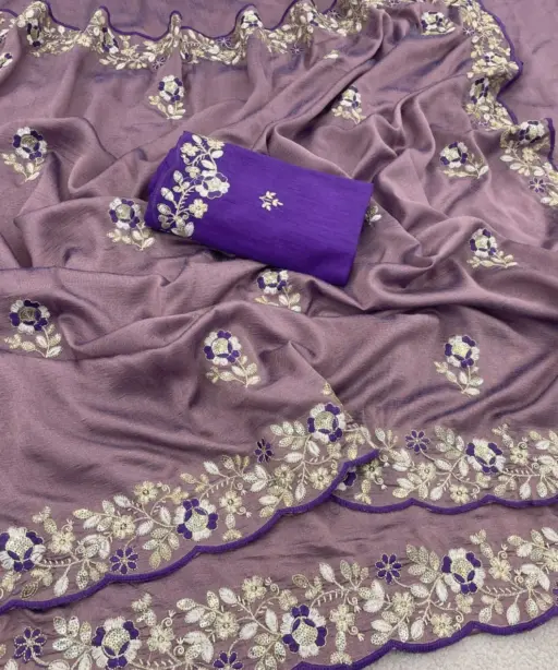 Vt 834 T Soft Vichitra Silk Thread Work Designer Saree Collection