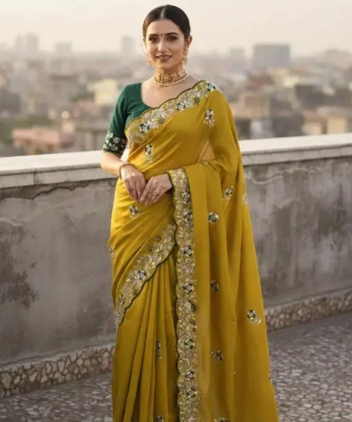 Vt 834 T Soft Vichitra Silk Thread Work Designer Saree Collection