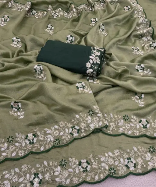 Vt 834 T Soft Vichitra Silk Thread Work Designer Saree Collection