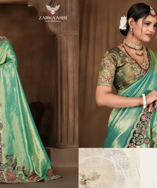 Zarkaashi Morpankh Nylone Tissue Traditional Wear Saree Collection