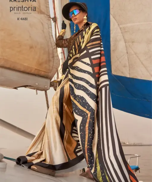 Kreshva Printoria Saitn Silk Octane Finish Saree Collection