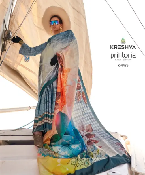 Kreshva Printoria Saitn Silk Octane Finish Saree Collection