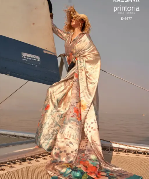 Kreshva Printoria Saitn Silk Octane Finish Saree Collection