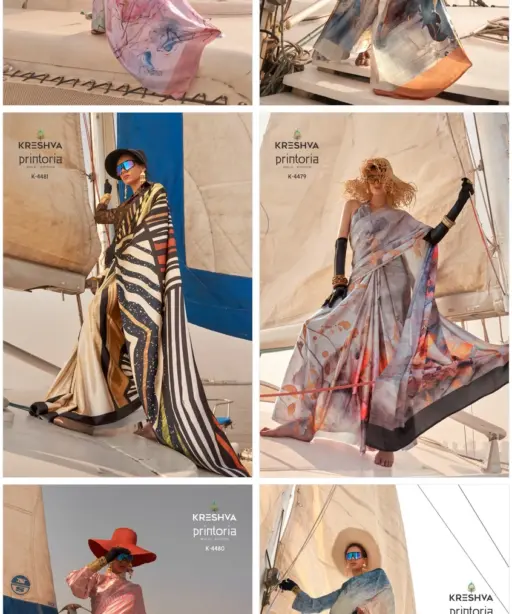 Kreshva Printoria Saitn Silk Octane Finish Saree Collection