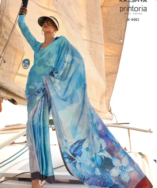 Kreshva Printoria Saitn Silk Octane Finish Saree Collection