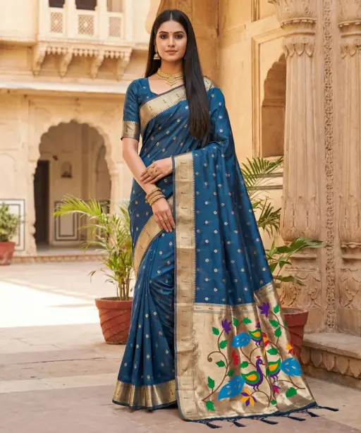 Mb 14 a Lustrous Organza Silk Woven Butti Motifs Work Saree Collection