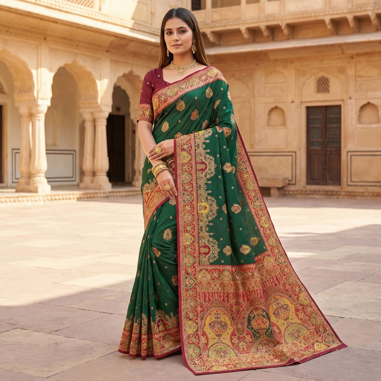 Mb 56 Pashmina Paithani Silk Woven Motifs Saree Collection