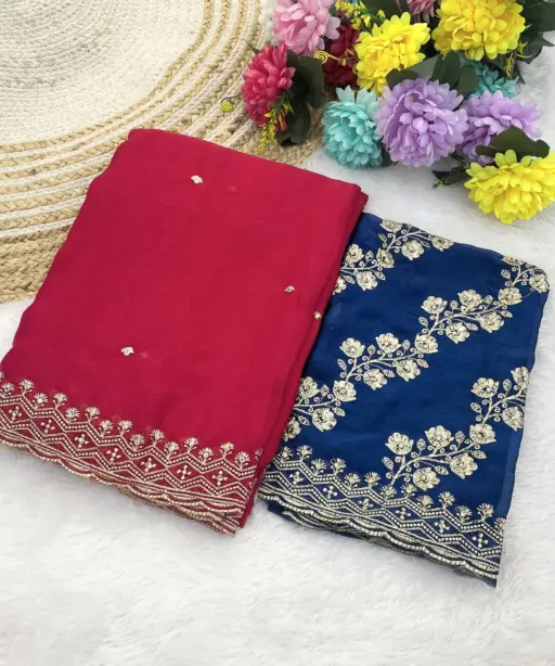 Modal 6341 Chiffon Embroidered Fancy Saree Collection