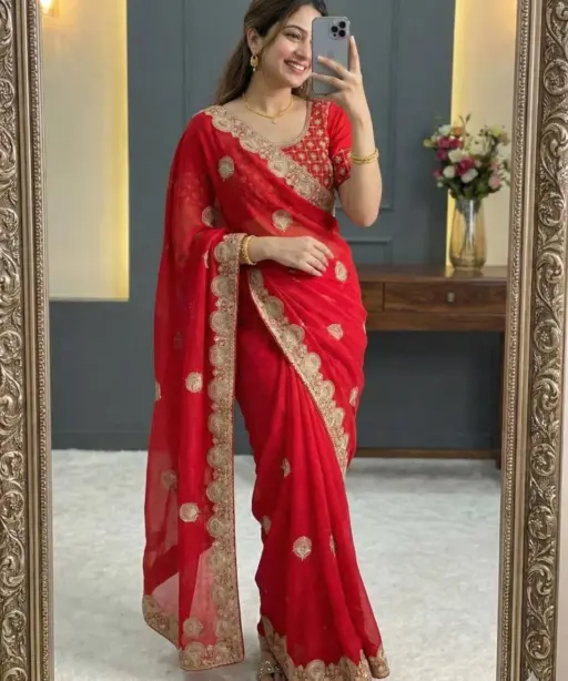 Bt 442 Beautiful Fandy Satin Silk Embroidered Saree Collection