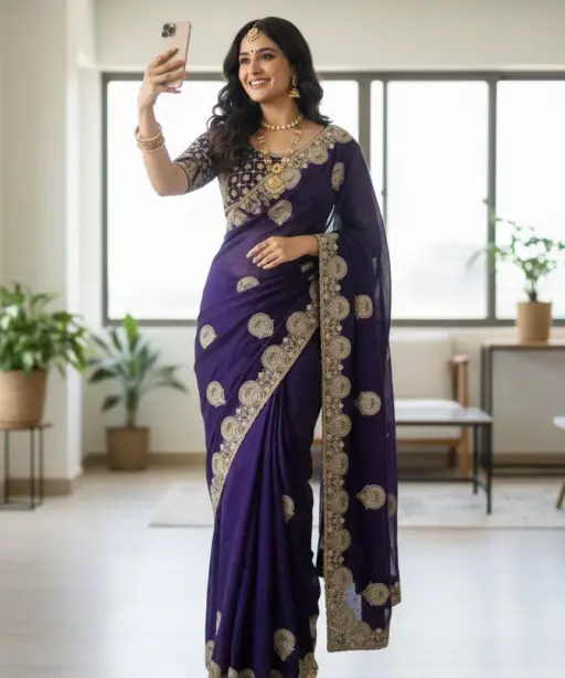 Bt 442 Beautiful Fandy Satin Silk Embroidered Saree Collection