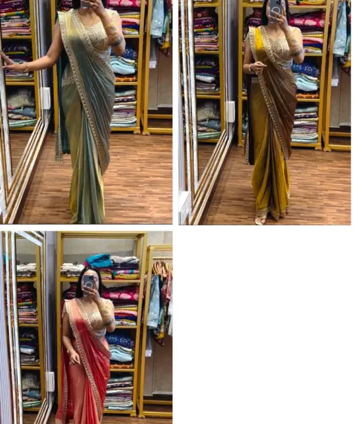 Bt 7133 Fandy Satin with Embroidery Sequence Worked Beautiful Saree Collection