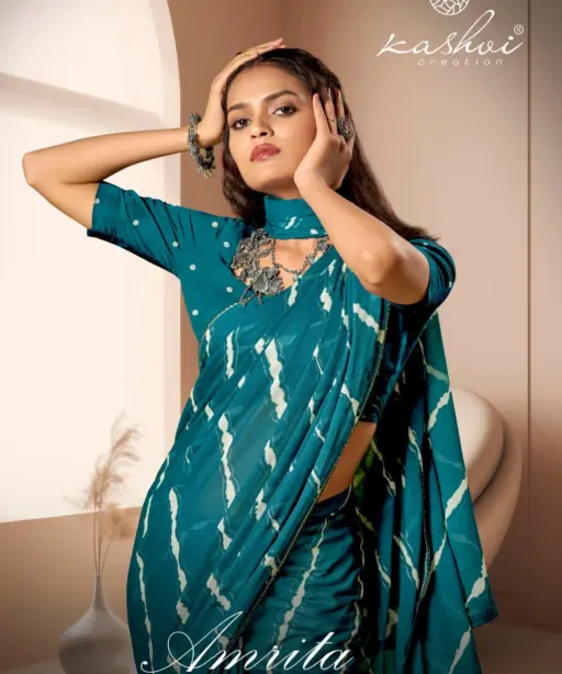 Kashvi Amrita Dull Moss Foil Printed Saree Collection