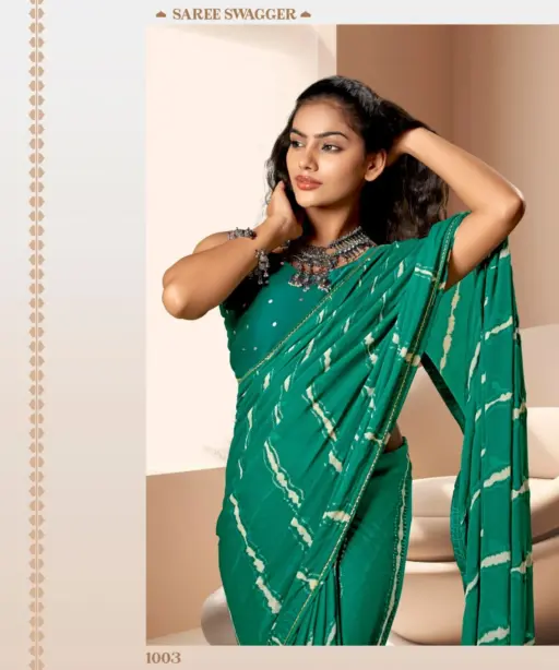 Kashvi Amrita Dull Moss Foil Printed Saree Collection