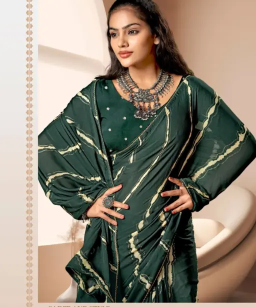 Kashvi Amrita Dull Moss Foil Printed Saree Collection