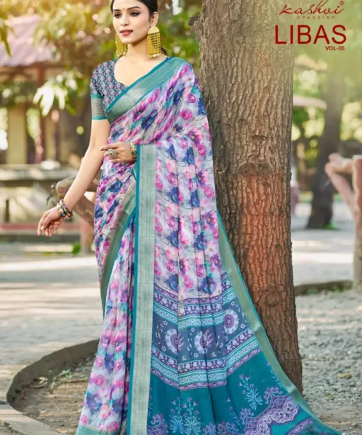Kashvi Libas Vol 5 Dull Moss Digital Printed Casual Wear Saree Collection
