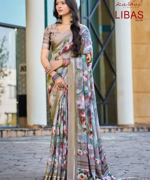Kashvi Libas Vol 6 Dull Moss Digital Printed Casual Wear Saree Collection