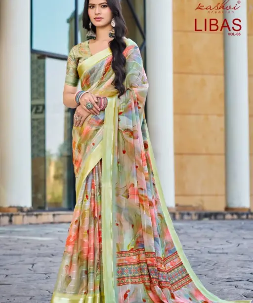 Kashvi Libas Vol 6 Dull Moss Digital Printed Casual Wear Saree Collection