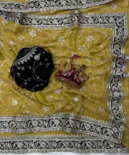 Kc 207 Moss Silk Sequins and Zari Worked Designer Saree Collection