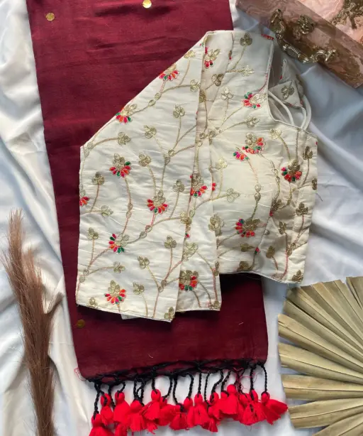 Khadi Work Vol 2 Cotton Saree Sequence Work Blouse Collection