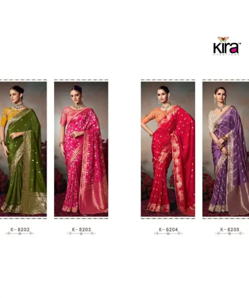 Kira Kamini 8201 to 8206 Chiniya Silk Wedding Wear Saree Collection