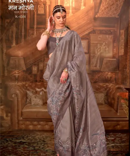 Kreshva Man Morni Tussar Silk with Traditional Kalamkari Saree Collection