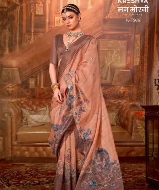 Kreshva Man Morni Tussar Silk with Traditional Kalamkari Saree Collection