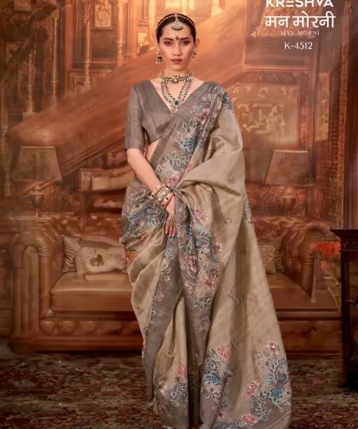 Kreshva Man Morni Tussar Silk with Traditional Kalamkari Saree Collection
