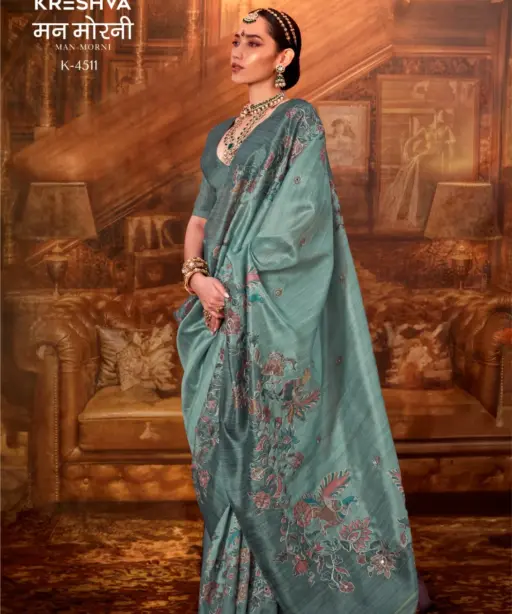 Kreshva Man Morni Tussar Silk with Traditional Kalamkari Saree Collection